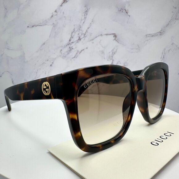 LUXURY New Gucci Polarized Sunglasses Brown Black Tortoise Square Gold GG Logo